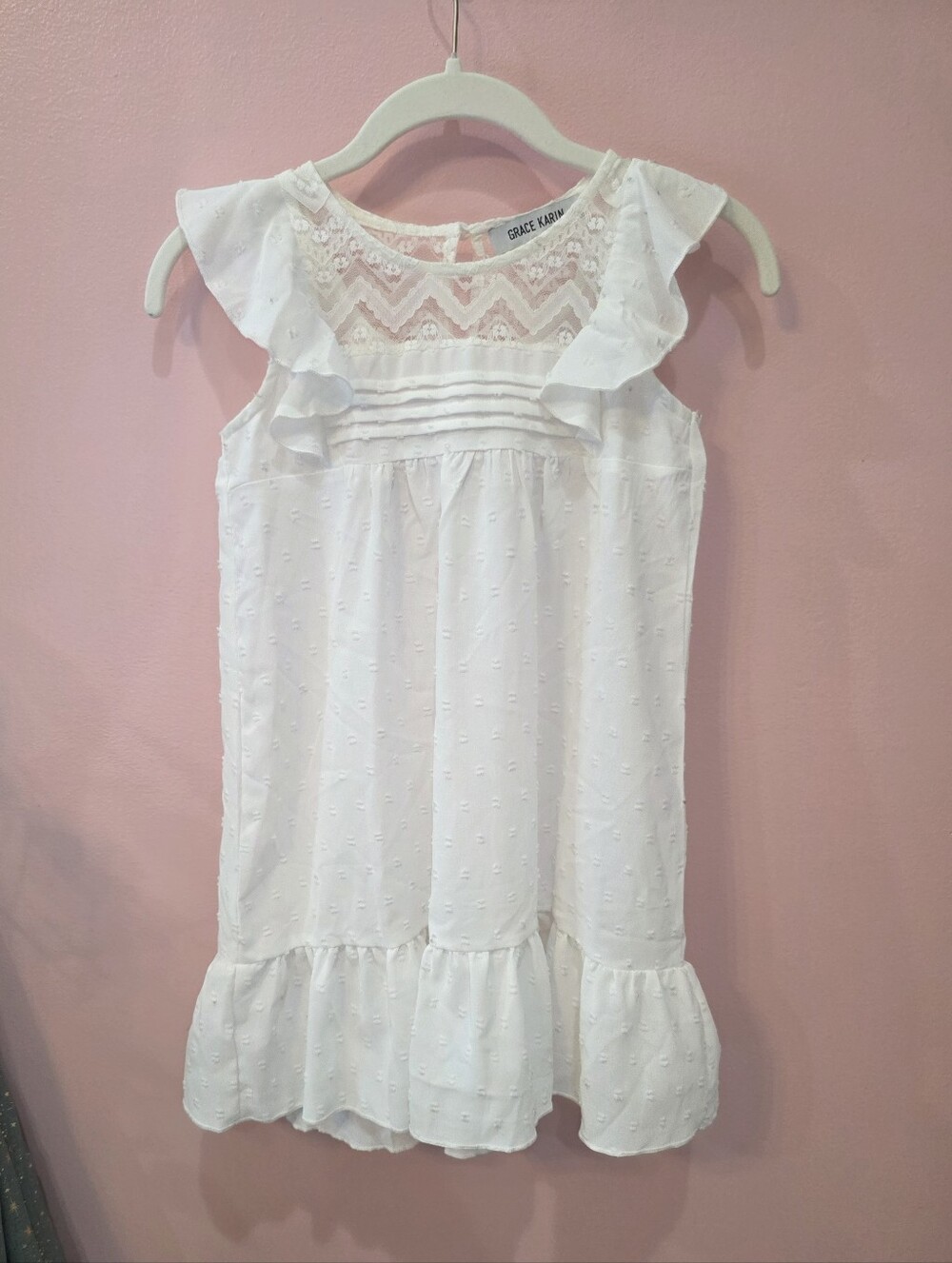 Grace Karin Girls White Lace Swiss Dot Dress Size 7